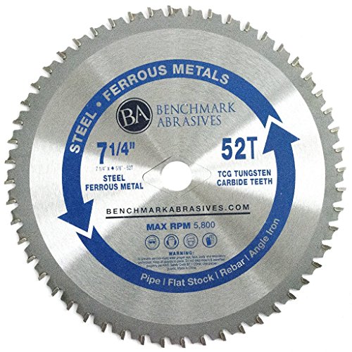 Benchmark Abrasives 7-1/4" TCT Saw Blades, Tungsten Carbide Tipped Circular Metal Cutting Saw Blades for Steel, Stainless Steel, Nickel, Titanium, Ferrous Metals, Steel Pipe (7-1/4" 52 Teeth)