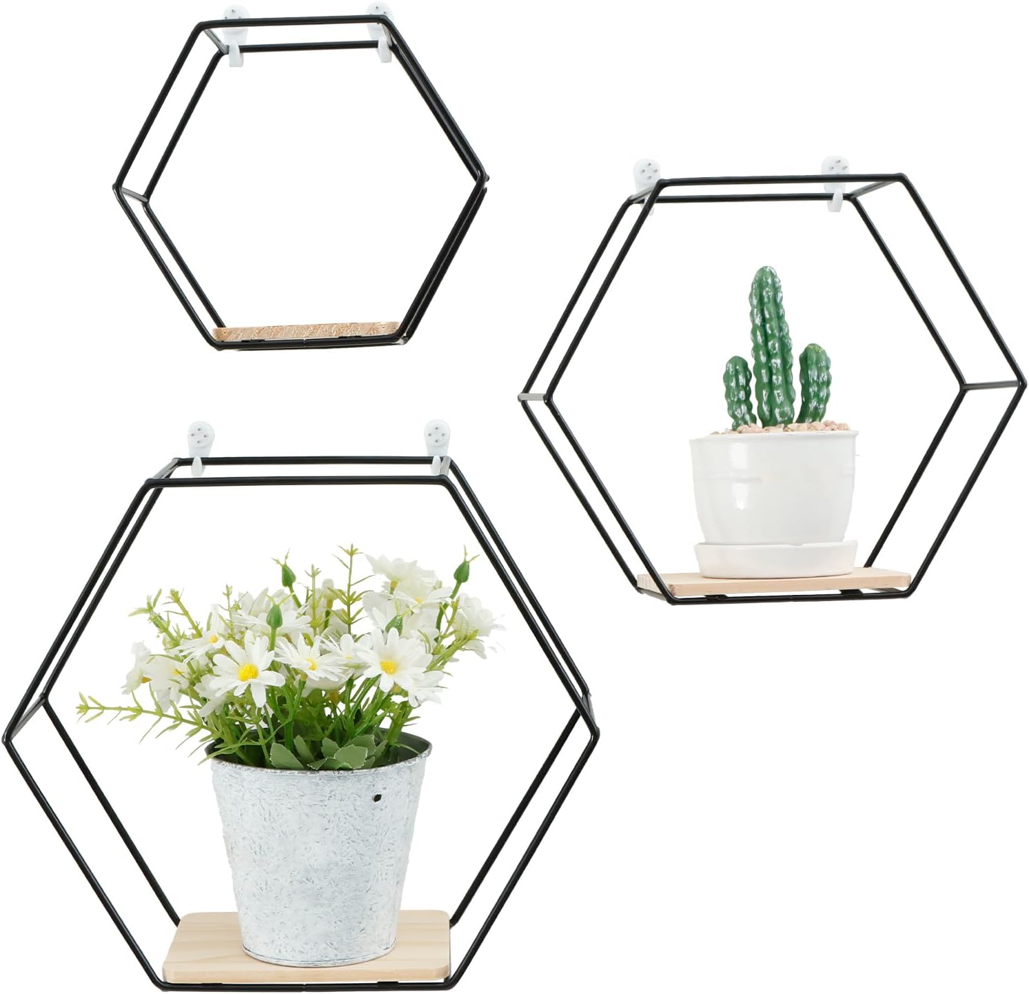 3PCS Hexagon Floating Shelves for Wall, Honeycomb Wall Storage Shelf, Anti-Rust Wall Mounted Storage Shelves, Decorative Wall Shelf, Elegant Hanging Shelf for Living Room Bedroom Decor (Black)