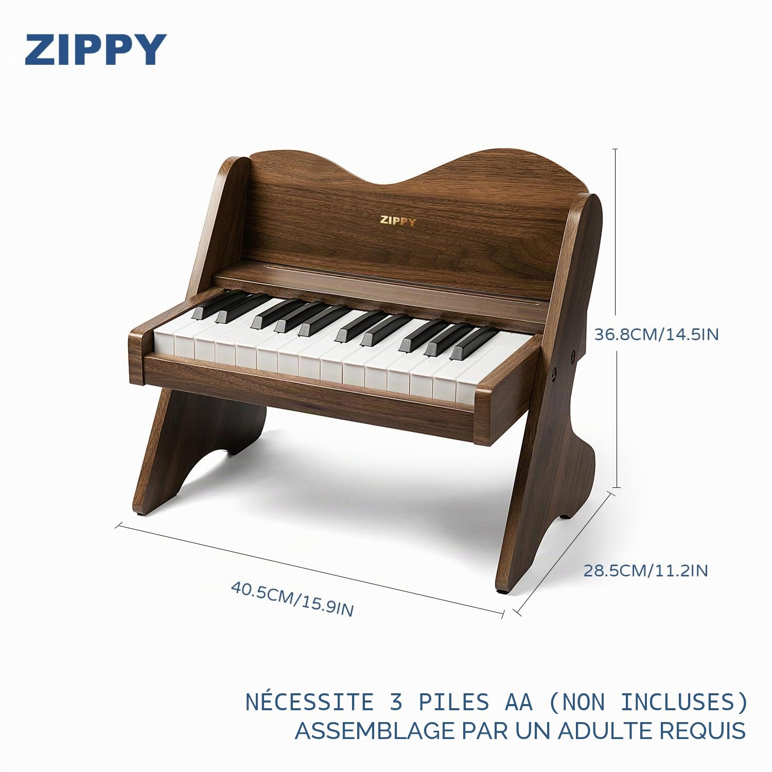 ZIPPY Clavier de Piano pour Enfants, 25 Touches, Volume réglable, Mini Instrument de Musique éducatif, Jouet en Bois pour Tout-Petits, Filles et garçons (Noyer)