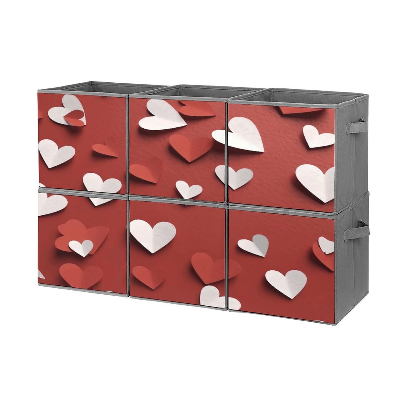 Btcowzrv Style Hand Drawn Heart Storage Cubes, 6 Pack Oxford Fabric Foldable Collapsible Bins With Handles, Cubby Storage Baskets Boxes For Closet Shelves Office Organization