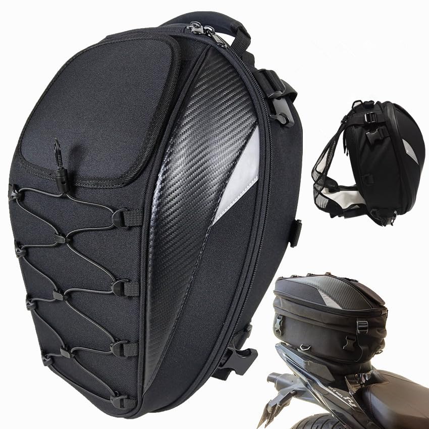 MOOWI Motorcycle Tail Bag for Suzuki GSX1300R Hayabusa GSXR 1300, Expandable Motorcycle Saddle Bag Waterproof Rear Seat Bag Motorbike Bag Motorcycle Rear Seat Luggage Bag Tail Box Top Bag