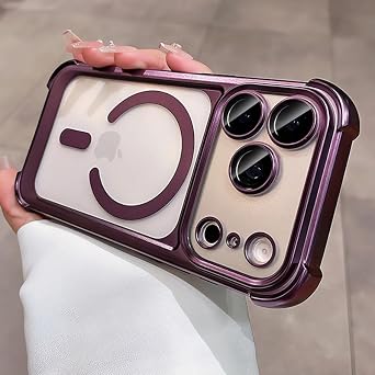 Matte Acrylic Plated for iPhone 17 16 15 14 Pro Max Case, Compatible with MagSafe, Shockproof Magnetic Wireless Charging Case for iPhone 14 Pro Max,Purple