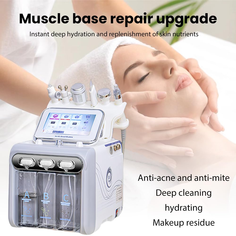 Máquina de belleza facial con oxígeno de hidrógeno 6 en 1, multifunción, dispositivo de cuidado facial facial con indicador LED, reducción de arrugas e hidratación, tratamiento de spa en casa (blanco)