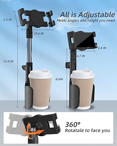 Miniatura 7 de 3 in 1 Tablet Holder for Car Bottle, 360Rotatable & Aluminum Telescopic Arm Sturdy Rod Cup Holder Tablet Mount for iPad Pro 12.91110.59.7AirMini