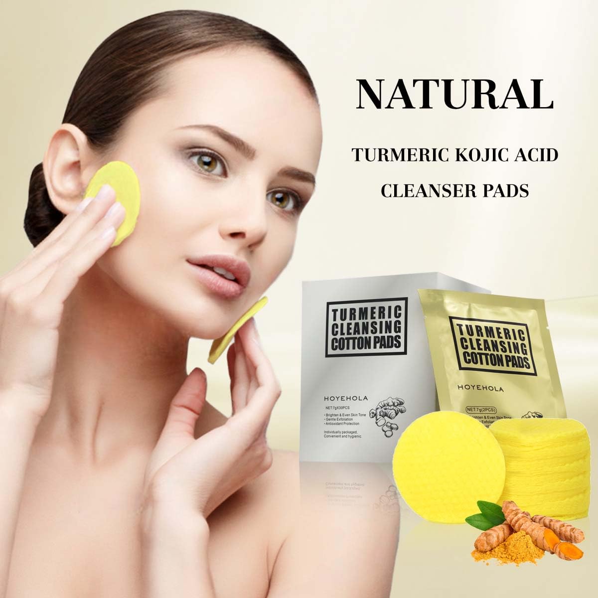 Kojic Acid Cleansing Turmeric Pads: Individually Wrapped Makeup Remover Face Pads, Travel Essentials for Women 30Packs(60Pads) image 5