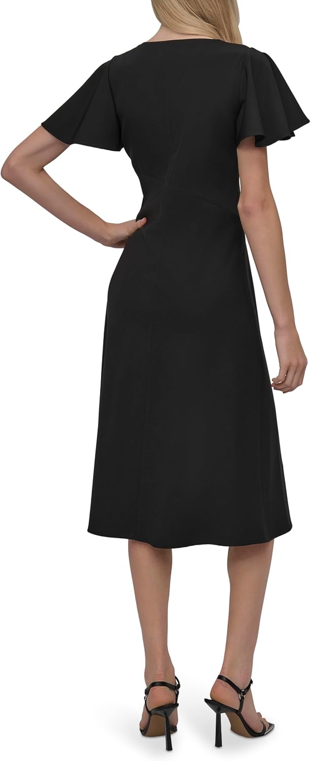 DKNY Women's Split Short Sleeve V-Neck Straight Hem Midi Dress - Image 4