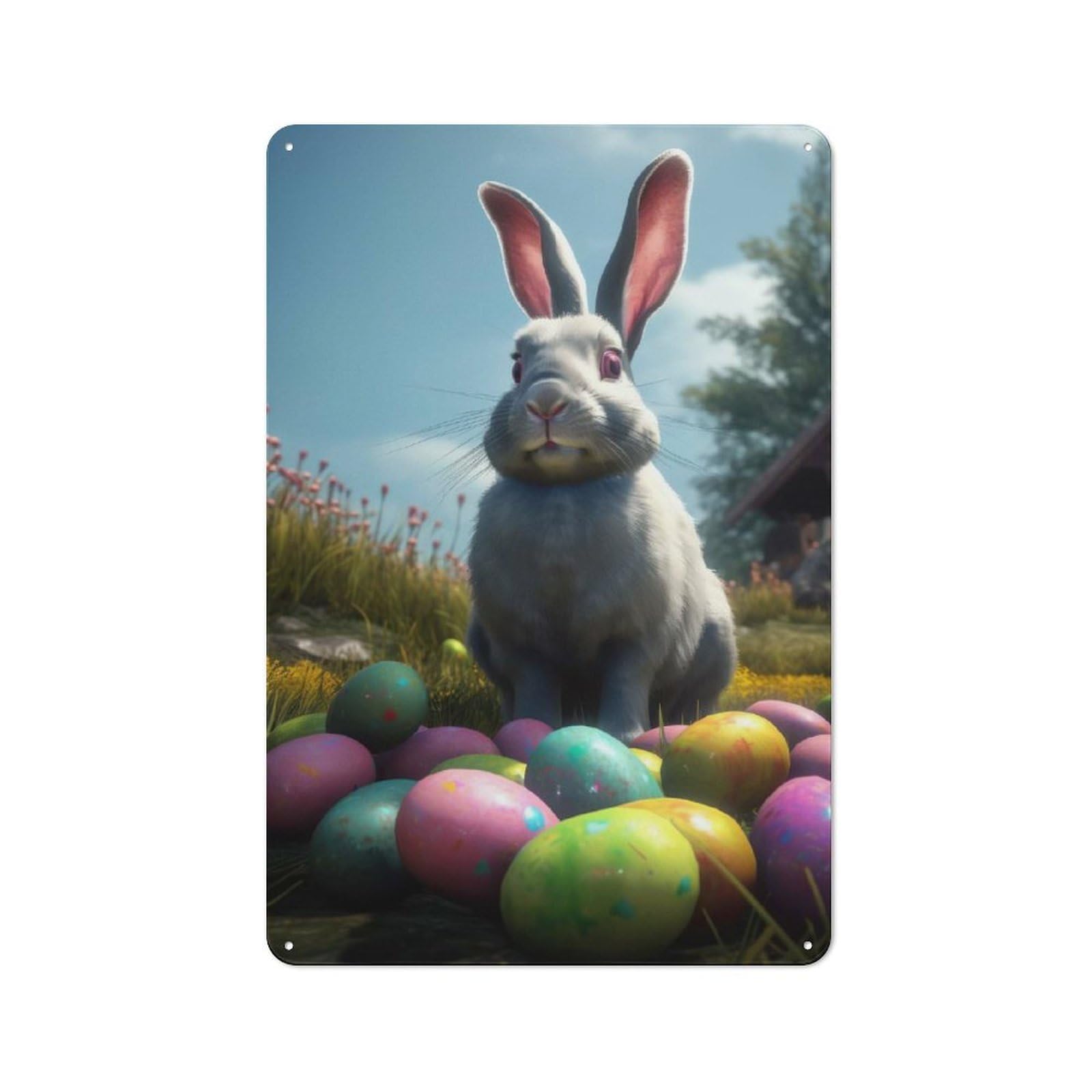 Junmoney Easter Bunny Iii Metal Wall Art Sign With Design 30X20cm, Urban Industrial Wall Decor For Workspace, Cafe, Hallway Or Garage