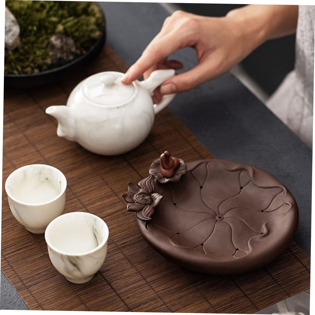ABOOFAN Red Porcelain Tea Tray Water Storage Vintage Teapot Holder for Chinese Kung Fu Tea Ceremony for Home Use
