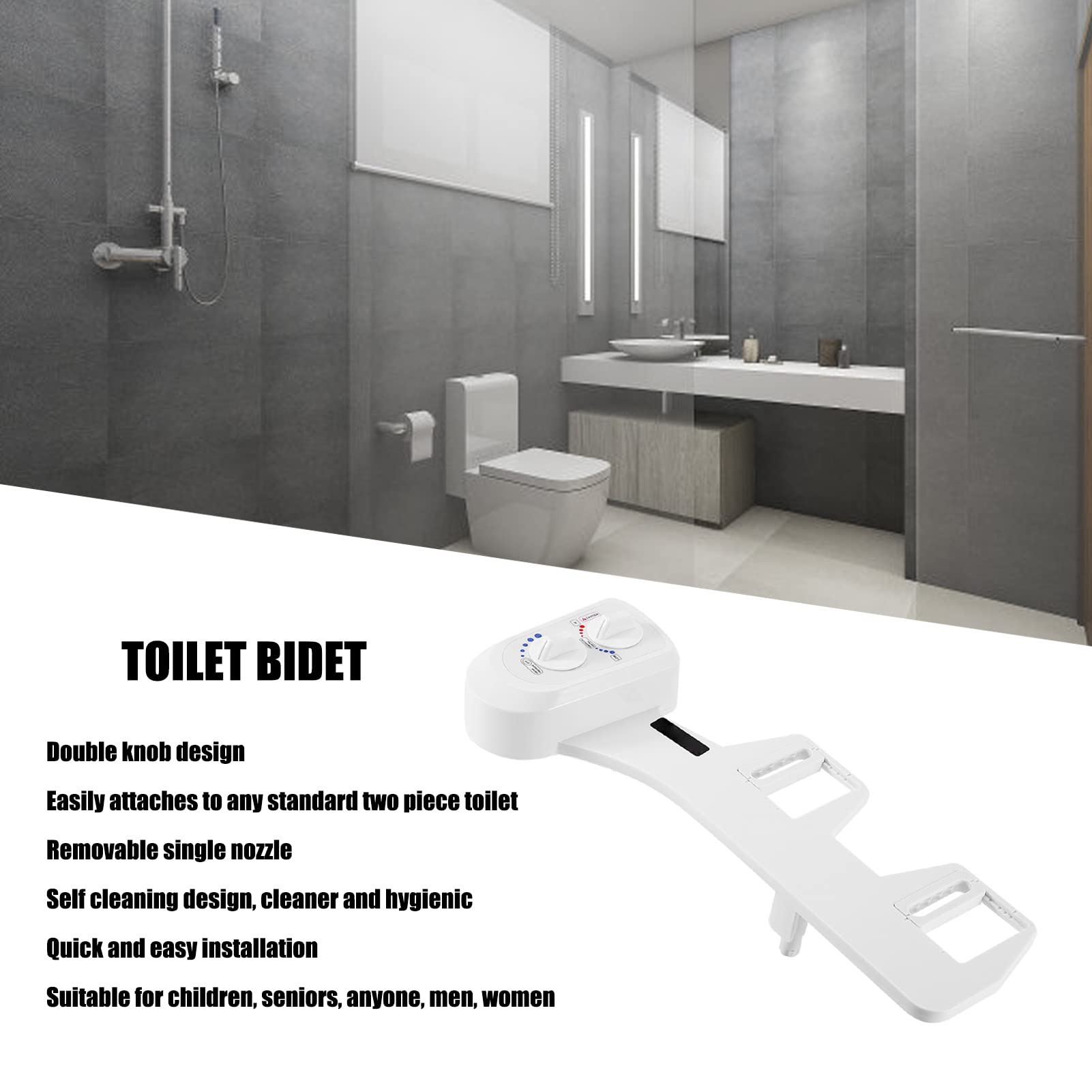 Nasadka Absbidet Do Toalety, Bidet Toaletowy Z Podwójnym Pokrętłem I Funkcją Samooczyszczania, Prosta Instalacja Nasadka ABS Bidet Z Pojedynczą Dyszą Do Toalety 2 Częściowej(G1/2)