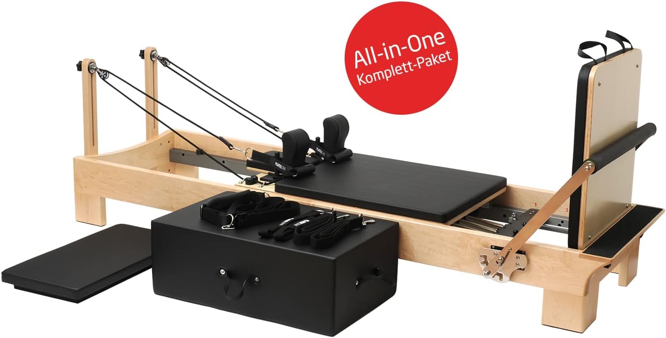 Yogistar Pilates Reformer Maple Short Leg (Includes Sitting Box and Jump Board) - Black