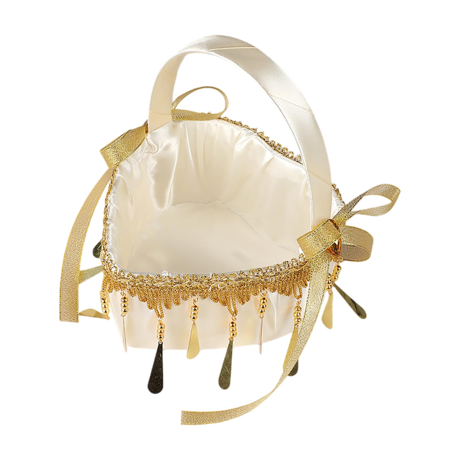 Delicate Handheld Flower Basket Wedding Accessory Golden Fringed Floral for Girls Ceremonies