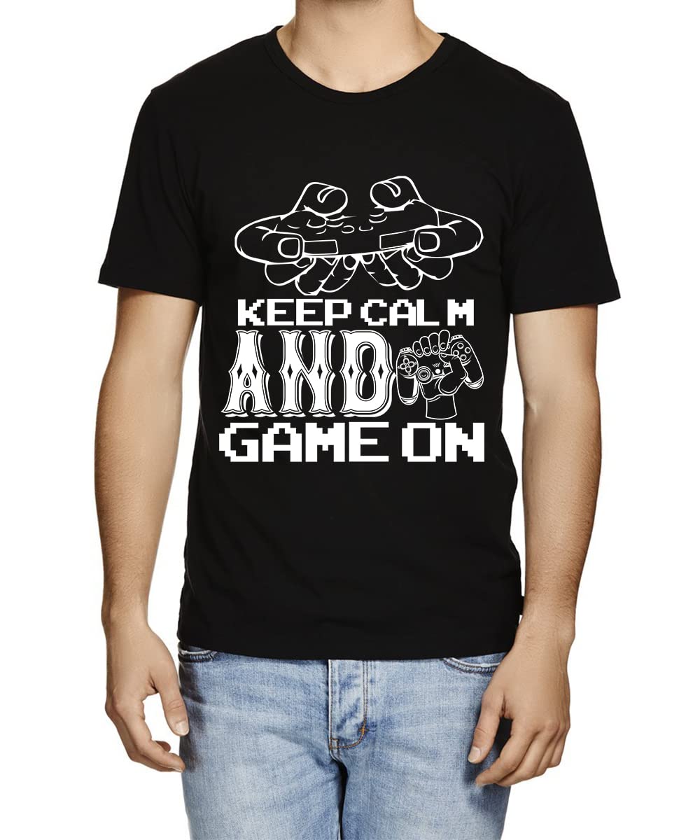 CaseriaMen's Cotton Graphic Printed Half Sleeve T-Shirt - Calm and Game On