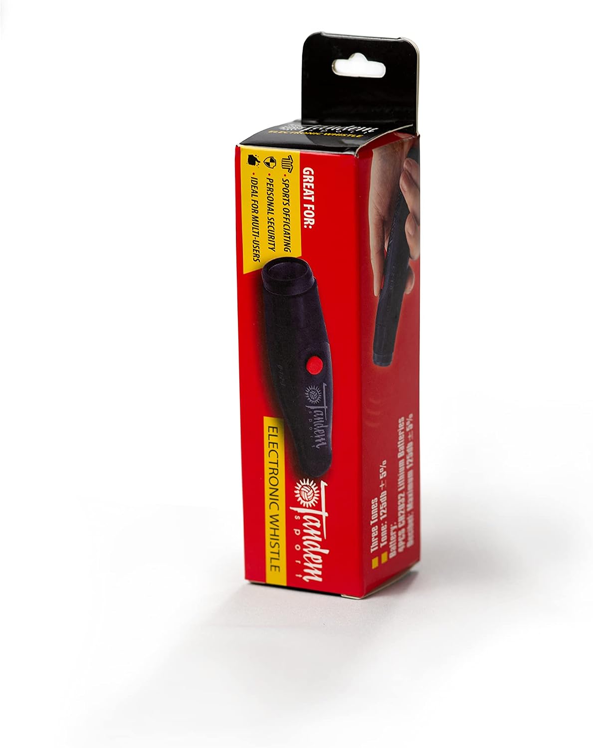 Tandem Sport 3 Tone Electronic Whistle - Loud Electric Whistle for Coaches - 3 Tone Handheld Whistle for Referees, Practices, Games - Multipurpose Coaching Whistle with Lanyard - Black