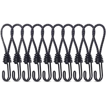 Pack of 10 Elastic Straps with Hooks 15 cm - Rubber Tensioner with Hook Expander with Hook Tarpaulin Tensioner with Hooks for Stationary Transport Trailers Banner Posters Tents Black