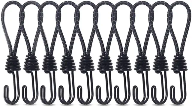 Elastiek met Haak: 10 Tension Rubbers met Hooks 15cm Zwart