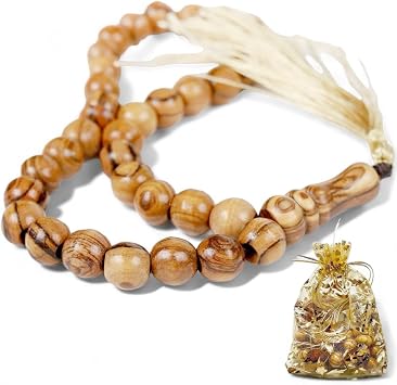 Masbaha 33 Beads Olive Wood Islamic Prayer Beads from Jerusalem Tasbeeh for Dhikr, Quran, Misbaha, Tespih Muslim Gift Rosary