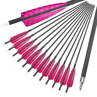 ZSHJGJR 31 Inch Archery Carbon Arrows Spine 500 Hunting Arrows with Removable Tips 4" Camo Feather Fletching Targeting Arrows for Compound & Recurve & Traditional Bow 6/12pcs