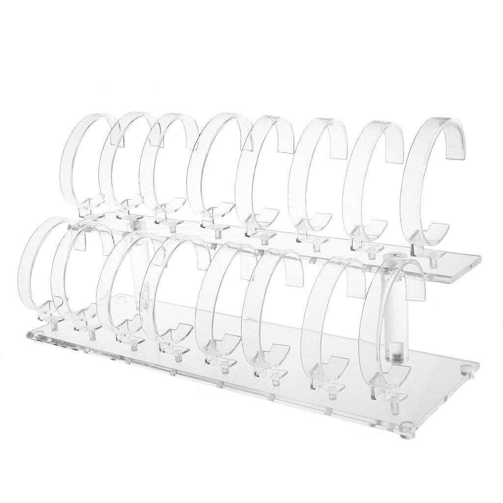 Pleayietoopiatiey Acrylic 2-Tier Wrist Watch Bracelet Display Rack Stand Holder 1 Set Clear