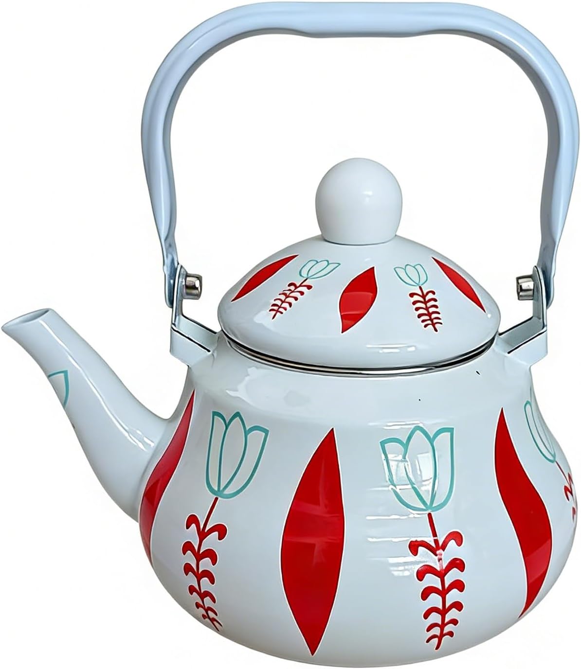 1.5L Enamel Tea Kettle, Retro Floral Stovetop Teakettle with Cool Touch Handle, Food-Grade Enamel on Steel Teapot for All Stovetops(Red)