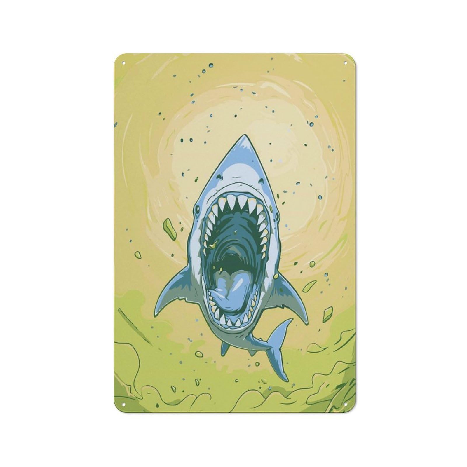 Junmoney Cartoon Shark With Open Mouth Rustic Tin Wall Plaque 30X20cm For Hobby Room Or Studio, A New Home Present For Creative Interior Collectors