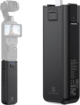 K&F CONCEPT 5000mAh Fast Charging Battery Handle for Osmo Pocket 3/4/4 Pro | Xtra Muse Power Grip with 20W, Wireless Mic Direct Connection, 1/4" Tripod Thread, Smart Temp Control JHPCK3