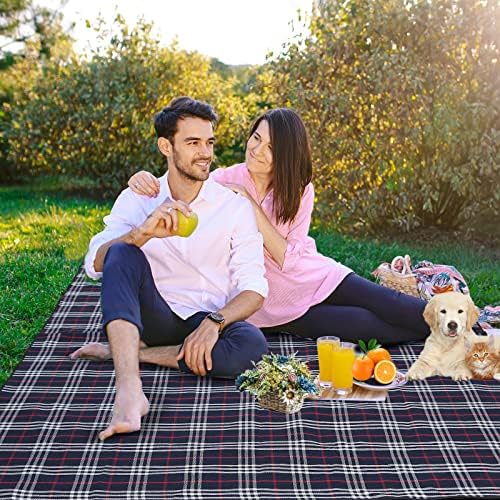 Couverture De Pique-nique XXL - 200x300 Cm - Imperméable - Motif écossais Blanc/bleu