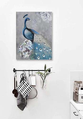 Miniatura 24 de Looife Lienzo decorativo para pared de pavo real, 16 x 32 pulgadas, pájaros verde azulado con flores, decoración de pared para decoración de DW148