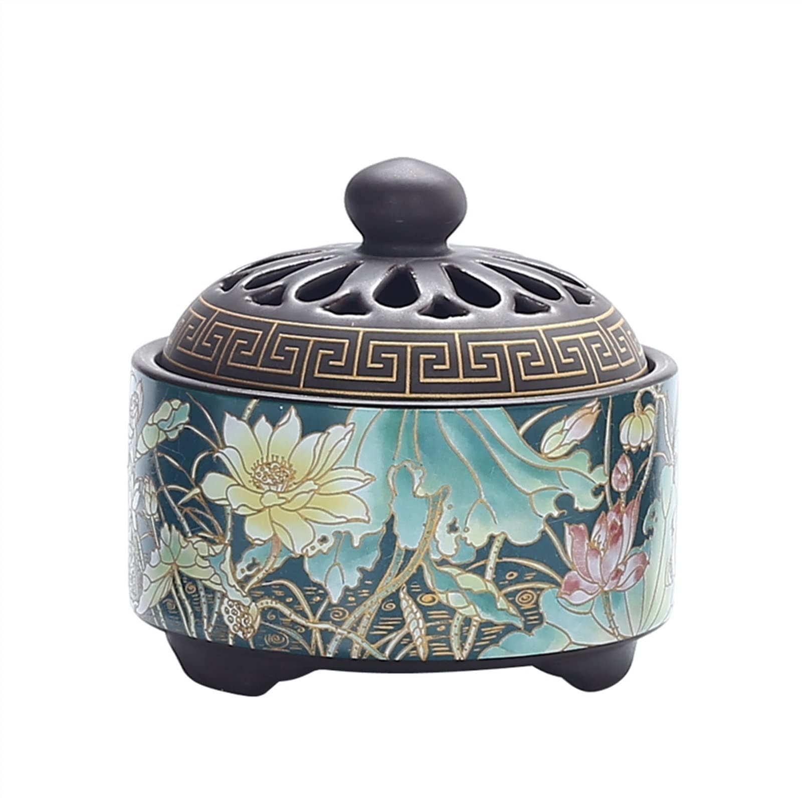 SAEHT Ceramic Garlic Keeper for Counter with Lid, Ventilated and Breathable Garlic Storage Container for Kitchen, Preservation Garlic Holder Countertop(Lotus)