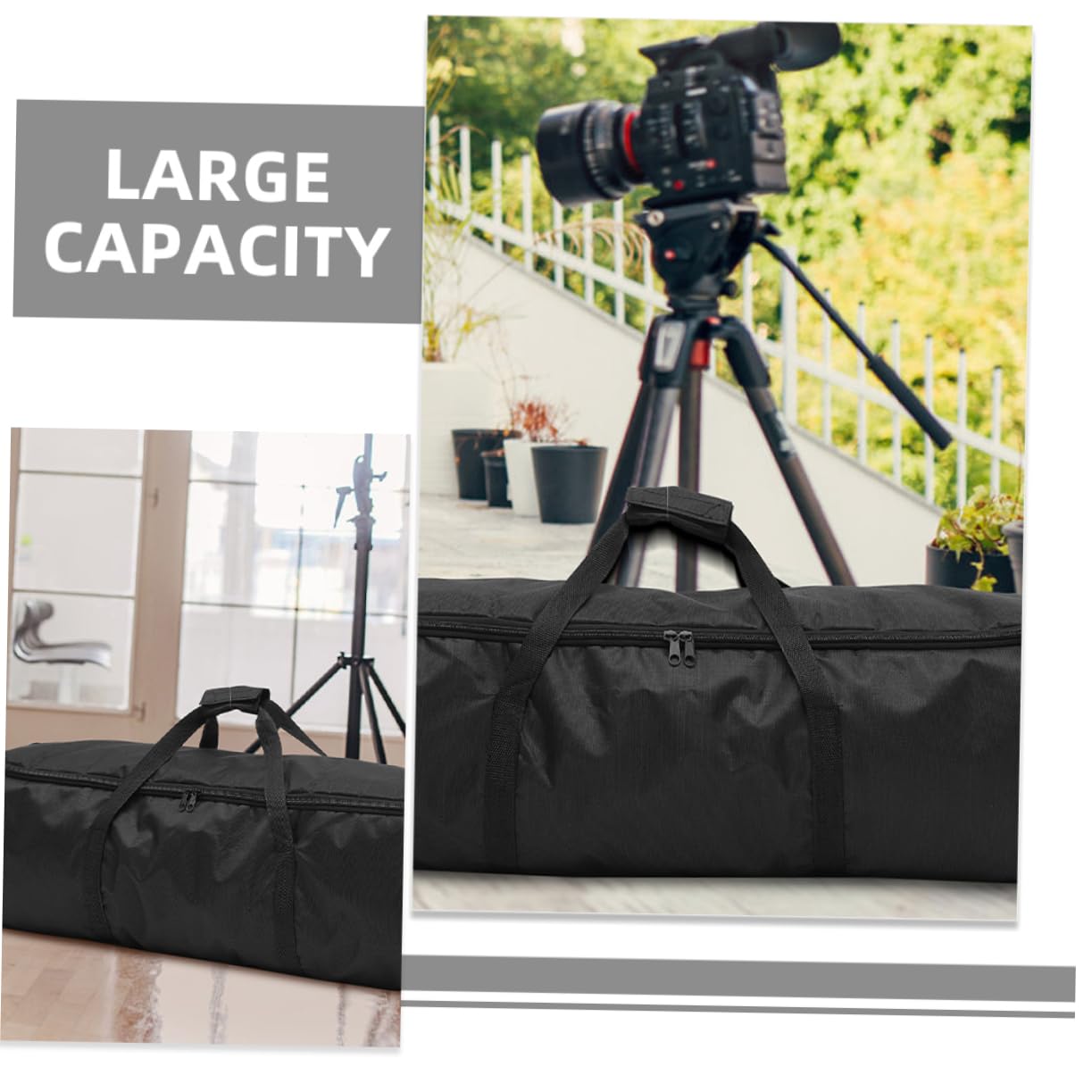 Borsa per Treppiede 2 Pezzi Oxford Nera Doppia Cerniera | Richiudibile e Portatile, Capienza Ampia, per Viaggio, Formato Pieghevole, Impugnatura Manuale