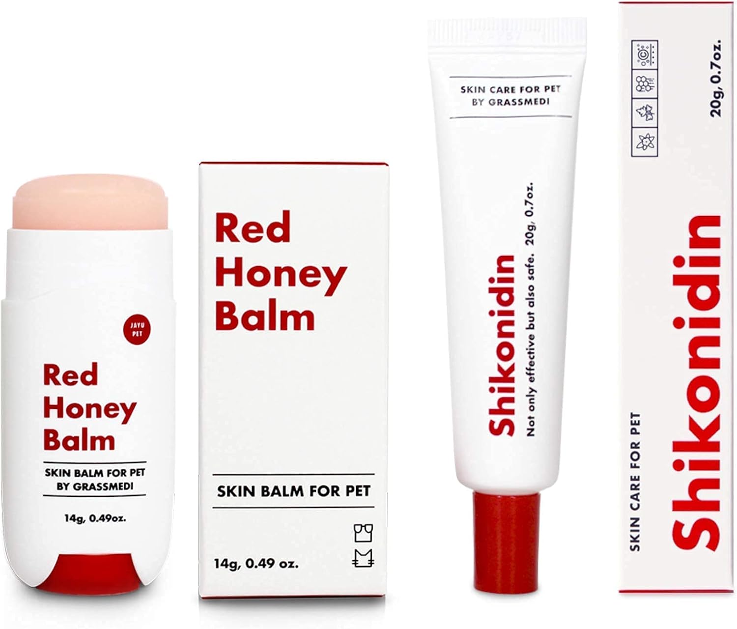 JAYU PET Dual Derma Skin Care Bundle - Red Honey Balm+Shikonidin | Cat Dog Paw Balm, Paw Wax, Paw Butter, Paw Lotion | Dog Cat Itch…