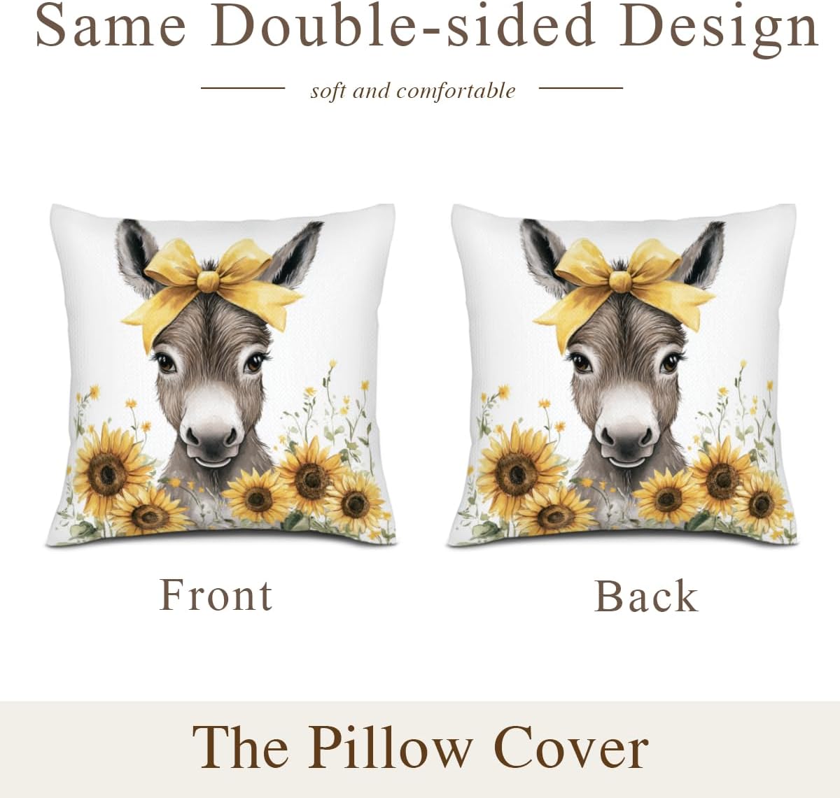 Donkey Pillow Cases Set of 2, Soft Sunflower Printing Throw Pillow Covers 28x28 Set, Pet Velvet Decor for Couch Living Room