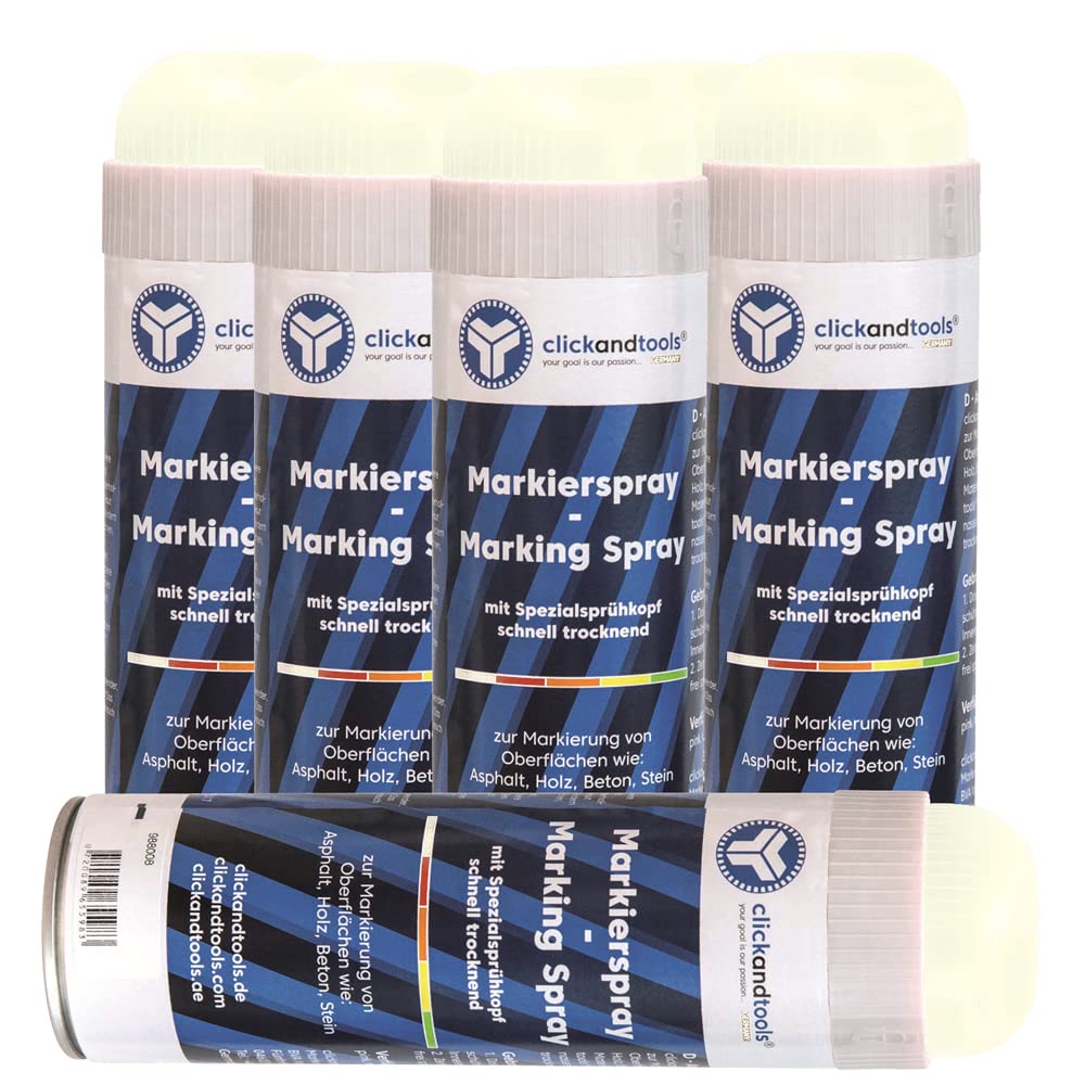 Markierungsspray leucht weiß clickandtools® 6er Pack mit Spezialsprühkopf, schnell trocknend