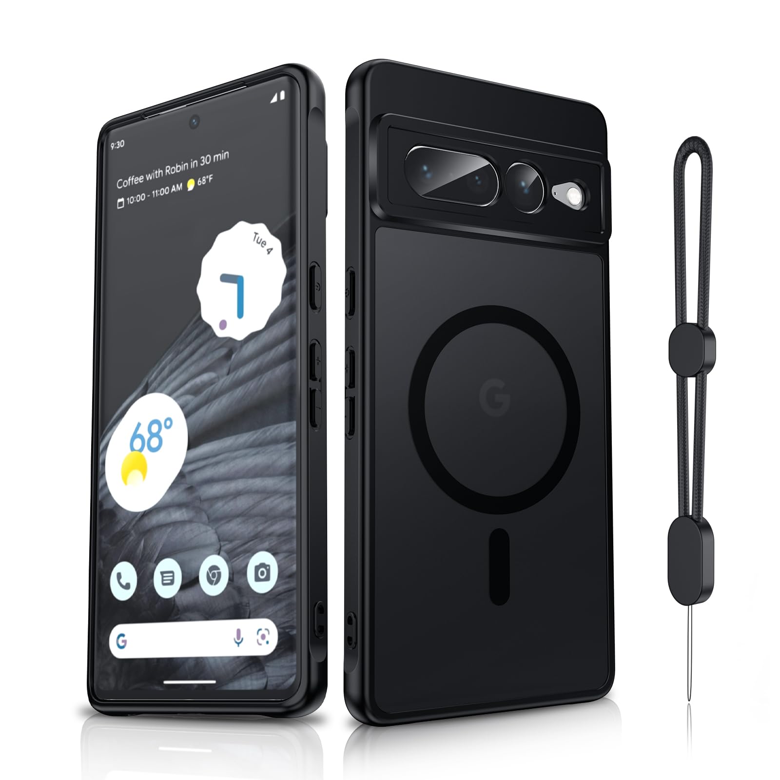 Dizn for Google Pixel 7 Pro Case:[Not Fit Pixel 7],with Strap,[Fit for MagSafe],Matte Translucent Cover &amp; Military Grade Anti-Scratch Protective,for Pixel 7 Pro Phone Case,Black