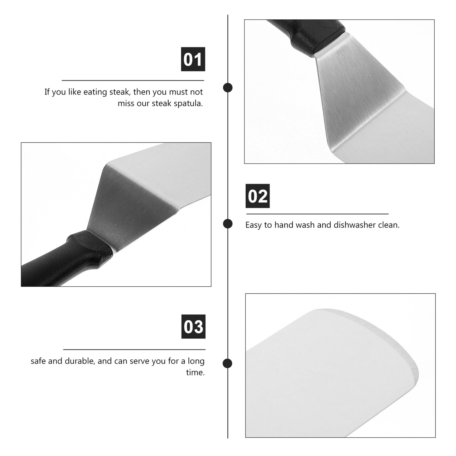 BESPORTBLE Set 3 Pezzi Spatole in Acciaio Resistente Manico in Plastica Paletta da Cucina Multifunzionale per Bistecche Uova e Teppanyaki Utensili per Barbecue e Uso Domestico