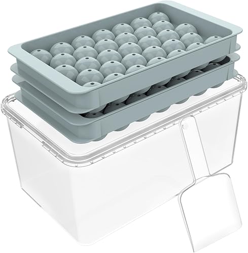 Bandeja de cubitos de hielo con cubo y cuchara, bandejas de hielo mejoradas de 0.8 pulgadas que ahorran espacio para mini nevera y congelador,