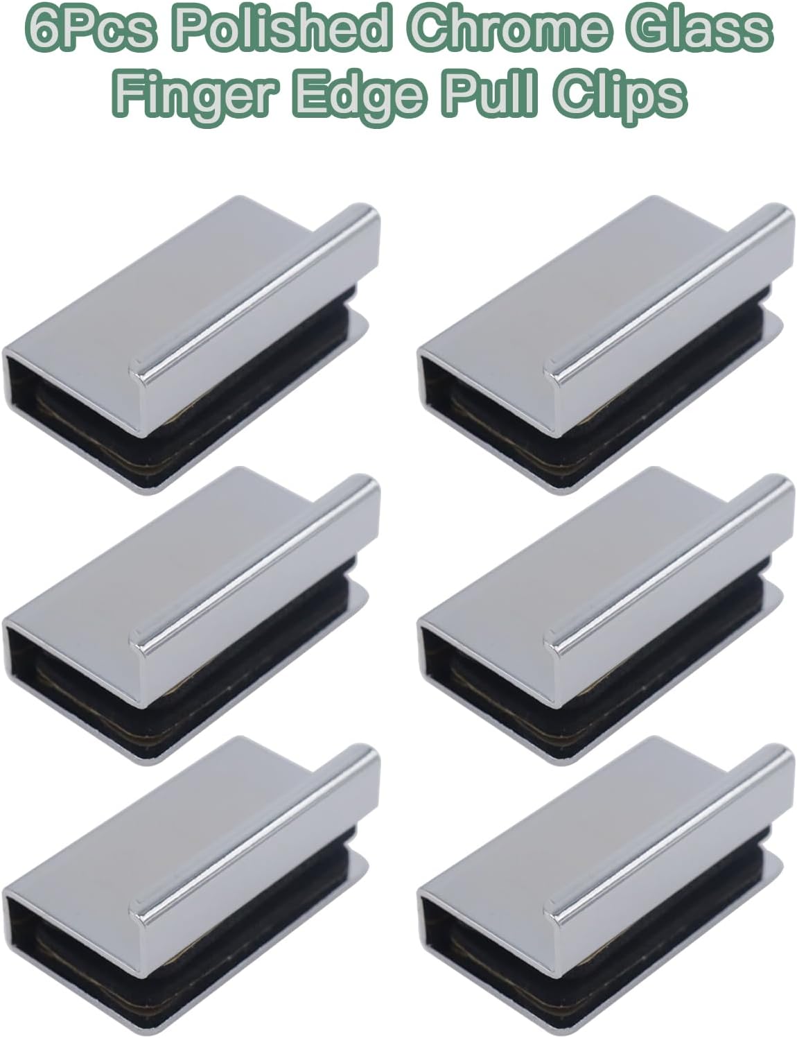 6Pcs 1.6" Polished Chrome Glass Finger Edge Pull Clips, Cabinet Door Window Display Handle Clips, Silver