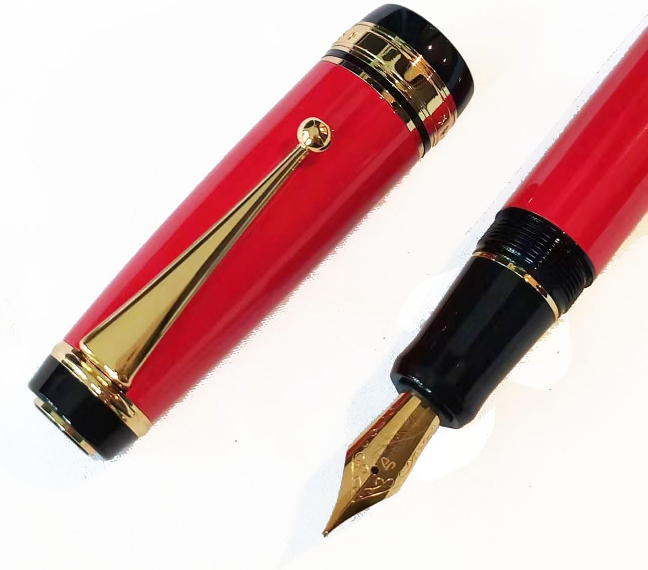 Metal Fountain Pen with 0.7mm Medium Nib, Ink Converter, 1 Ink Cartridges & Gift Box (Red)