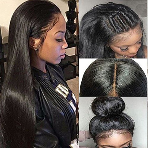 Pre Plucked 360 Lace Frontal Wig with Baby Hair Glueless 360 Full Lace Wig Straight 360 Lace Front Wig Human Hair for Black Women Natural Hairline 130% Density 1B Natural Black 16'' / 16inch