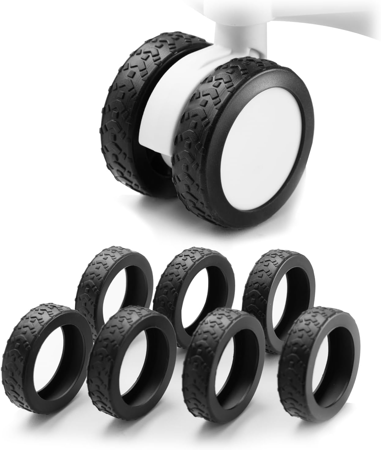 8 Pack Silicone Silent Luggage Wheel Covers, Suitcase Wheel Protector for Carry-on Luggage (Black)