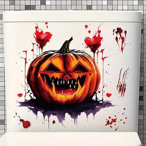 Miniatura 2 de Adhesivo para asiento de inodoro de Halloween, diseño de calabaza 3D, impermeable, para tapa de inodoro, decoración de baño de Halloween, calcomanía
