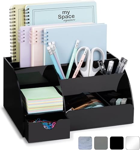 My Space Organizers Organizador de escritorio negro con 9 compartimentos, suministros de oficina de escritorio y organizador de accesorios de