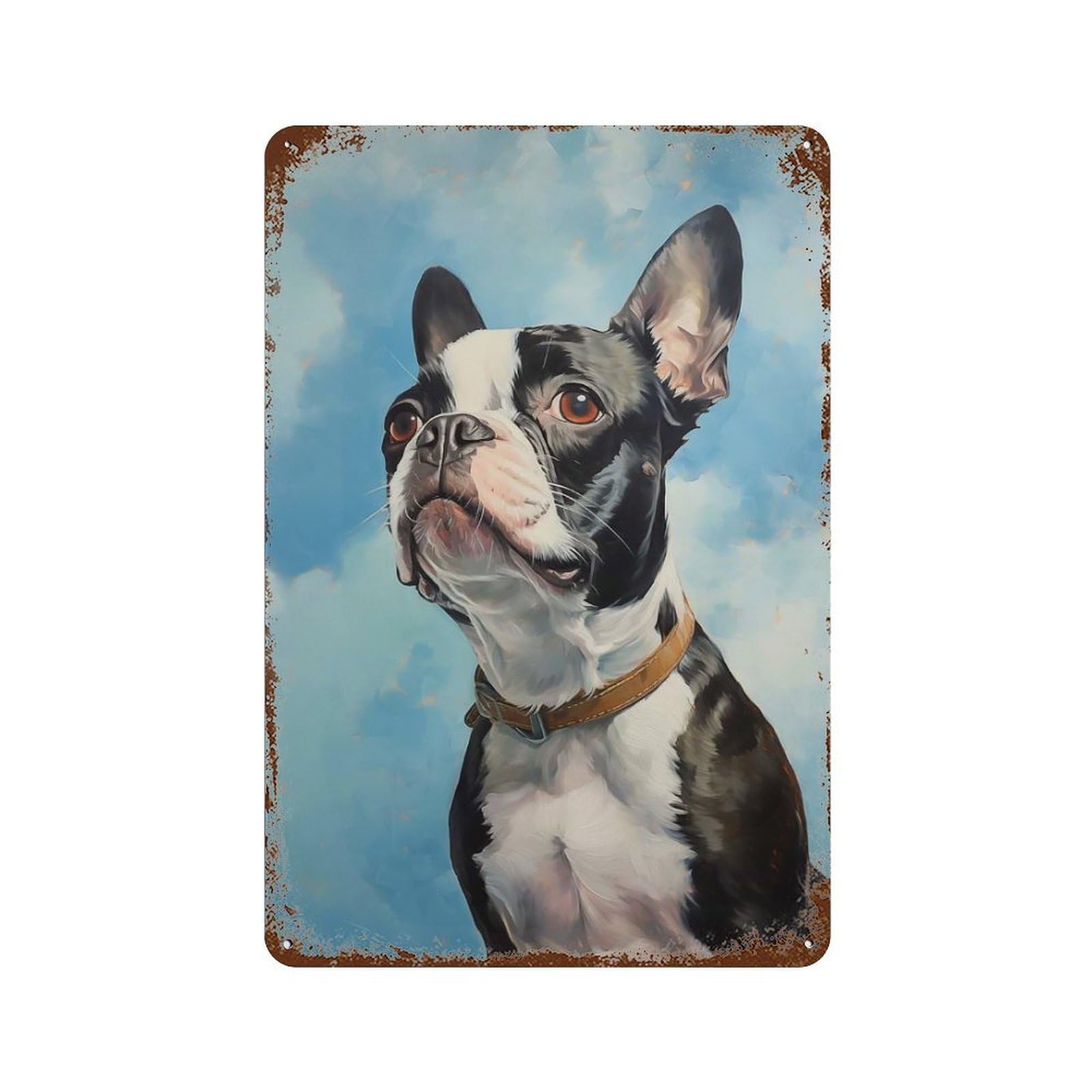 Rust Effect Boston Terrier Vintage Rust Metal Sign 11.8"x7.9", Old School Wall Decor for Cafe, Home Bar And Lounge Decor