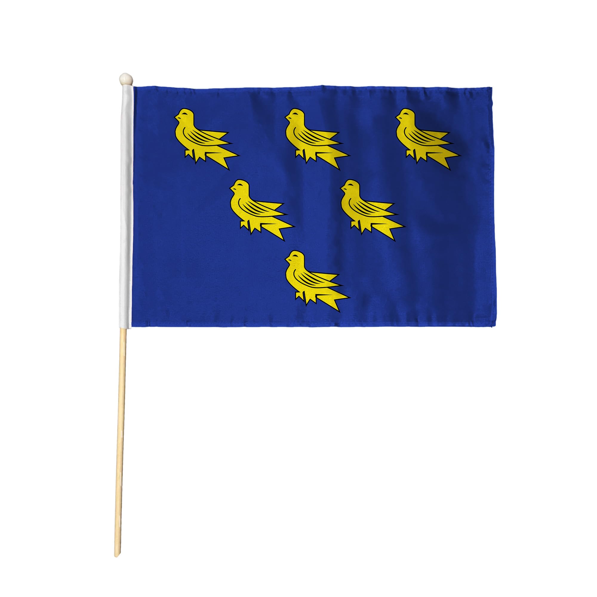 Flagtex Sussex Pack of 12 Hand Waving Flag (9x6 Inch) - Premium Wooden Stick Hand Flag 9x6 Inch Natural Wood Pole Sussex County Flag Events Parades Celebrations