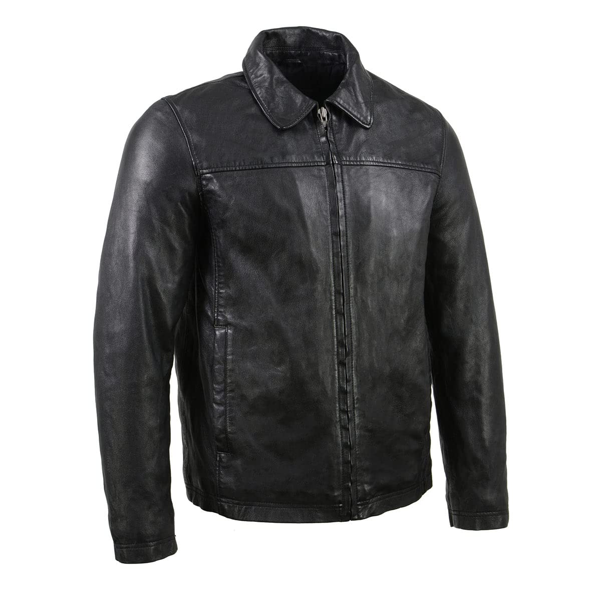 Milwaukee Leather Vintage SFM1804 Men's Classic Black Zipper Front Jacket with Shirt Collar - X-Large