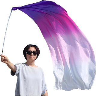 Spinning 53" Sheer Silk Veil Poi Ball, Play Silk Scarf for Belly Dance and Worship Praise
