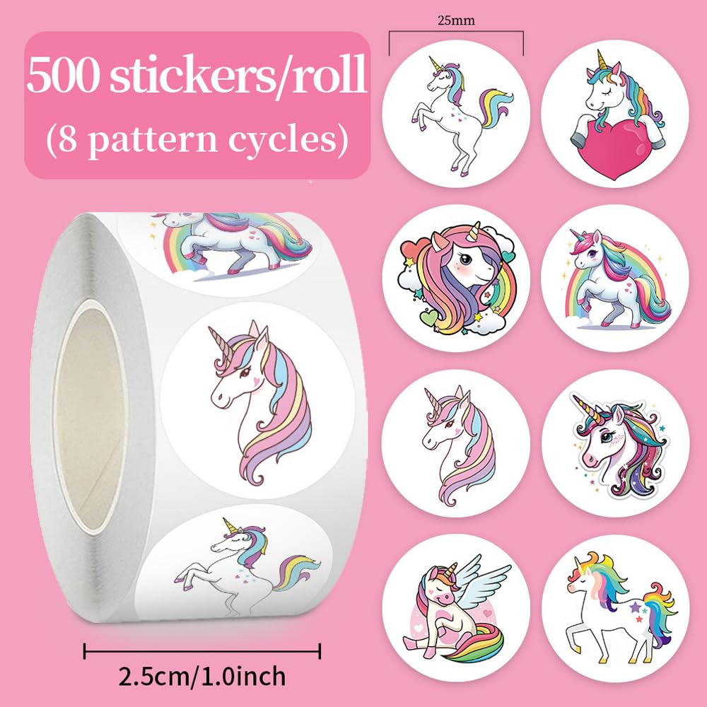 Anicy Unicorn Stickers, 1000 Stück, Multi-Surface, Vinyl, Cartoon Style, Round, Indoor, Unicorns, Unicorn Theme, Scrapbook - Image 2