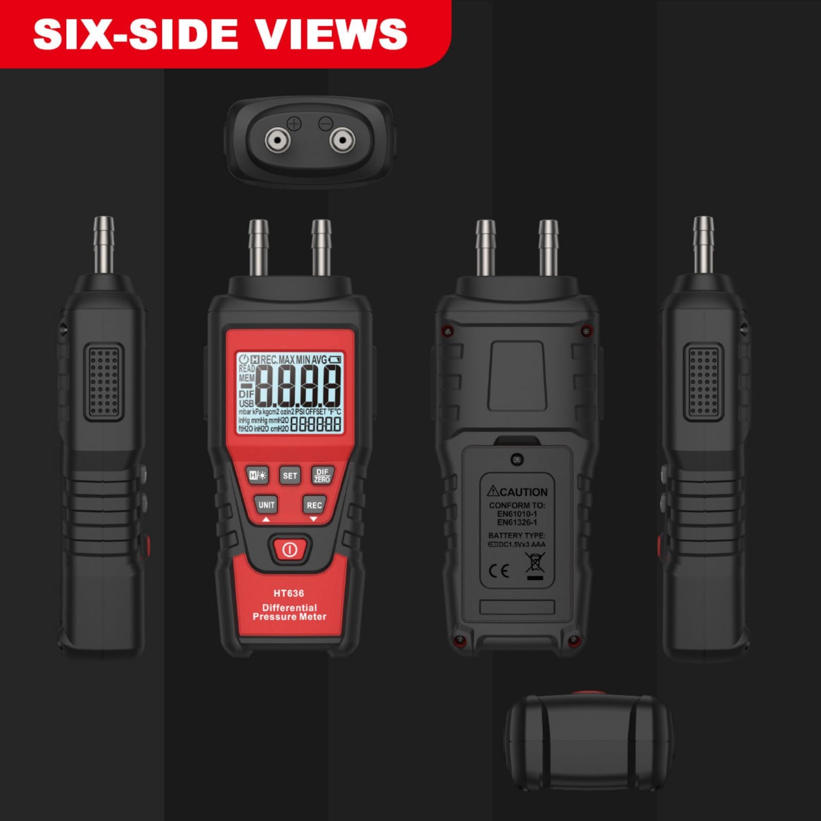 Misuratore di pressione portatile portatile Misuratore di pressione differenziale rileva misure di flussi e pressioni nella manutenzione industriale Manometro distintivo trasportabile