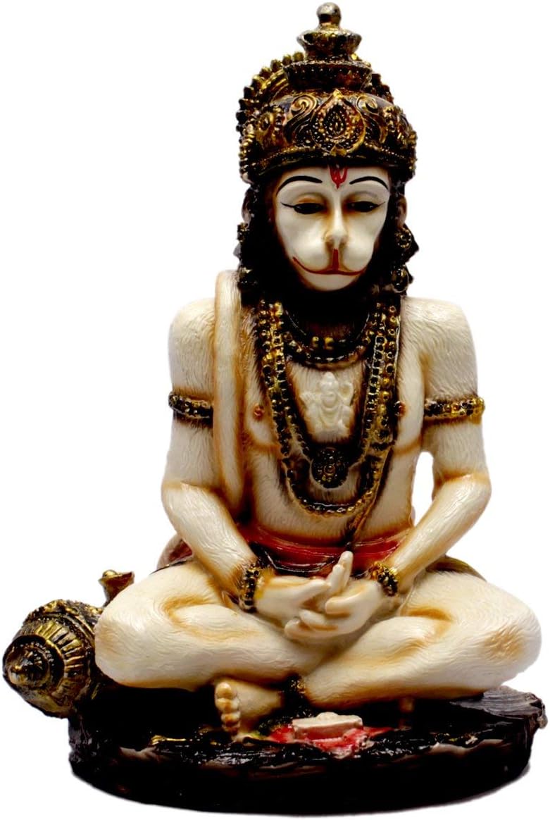 SN Handicrafts Idols Resin Hand Carved Meditating God Hanuman Idol Sculpture Statue, Hanuman Idol for Pooja room6.5-inch(Multicolour)