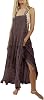 ebossy Womens Laced Embroidered Tulle Bib Dress Casual Loose Adjustable Straps Maxi Dress