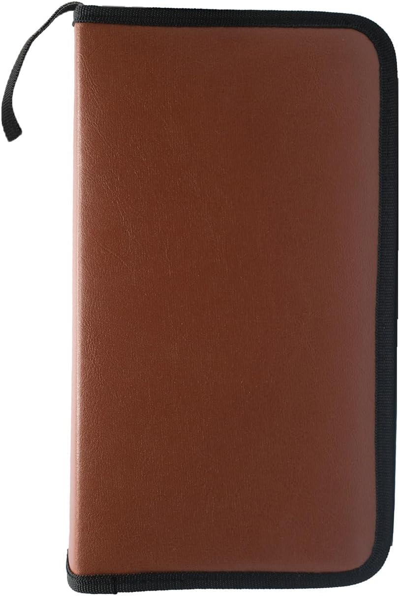 SENYAZONPU Leather CD Holder, 80 Capacity CD/DVD Storage Case, Portable Disc Wallet Organizer with Zipper Closure and Handy strap for Car and Home Space Saving (BROWN)